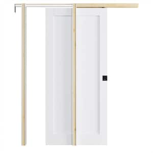 36 in. x 80 in. Paneled Blank White Primed MDF Pocket Door with Pocket Hardware Kit (Soft Close and Black Lock Included)