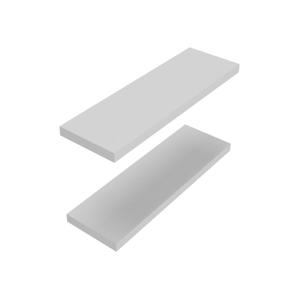 31.5 in. W x 9.8 in. D White Wood Floating Decorative Wall Shelf with 2-She
