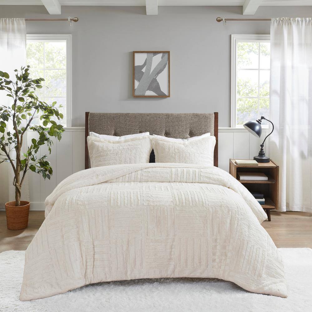 Ivory Twin Faux Fur Down Alternative Comforter Set