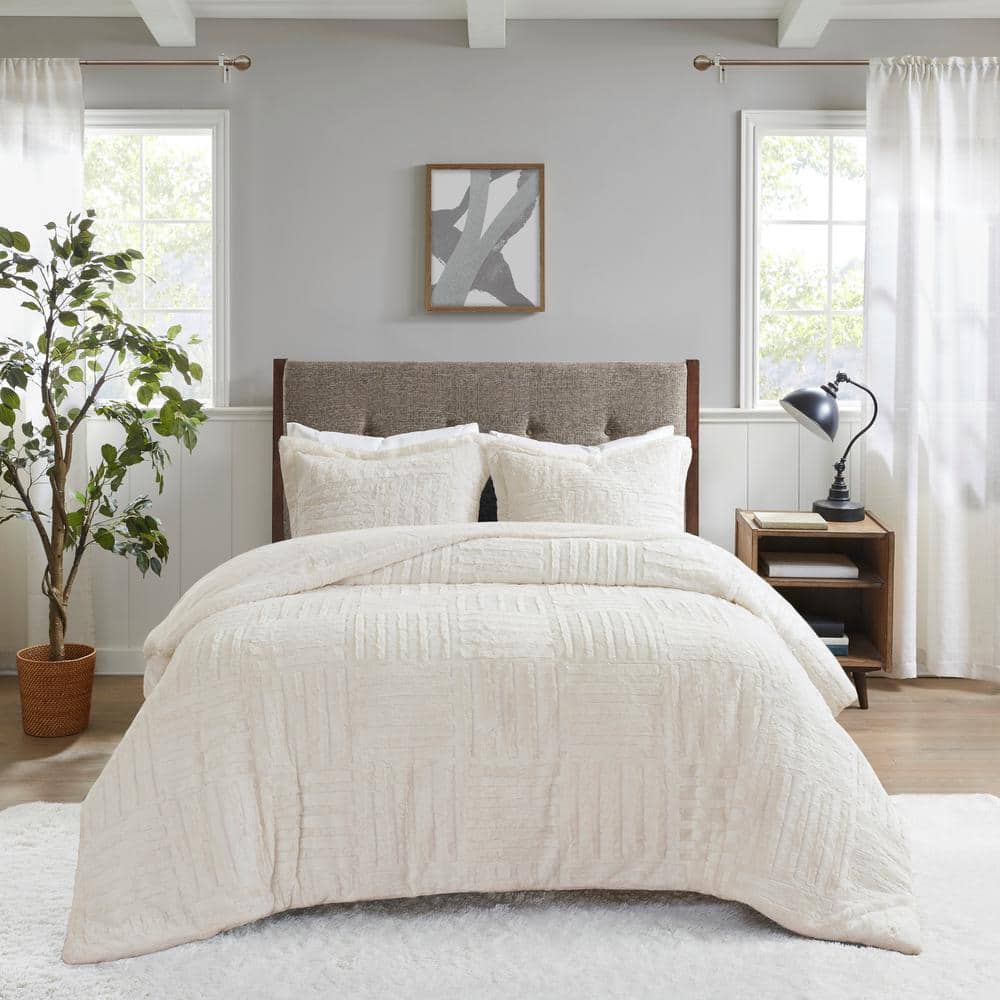 Ivory Full Down Alternative Comforter Set with Faux Fur