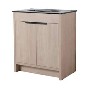 30.0 in. Freestanding Plain Light Oak Bath Vanity with Black Ceramic Top Unassembled