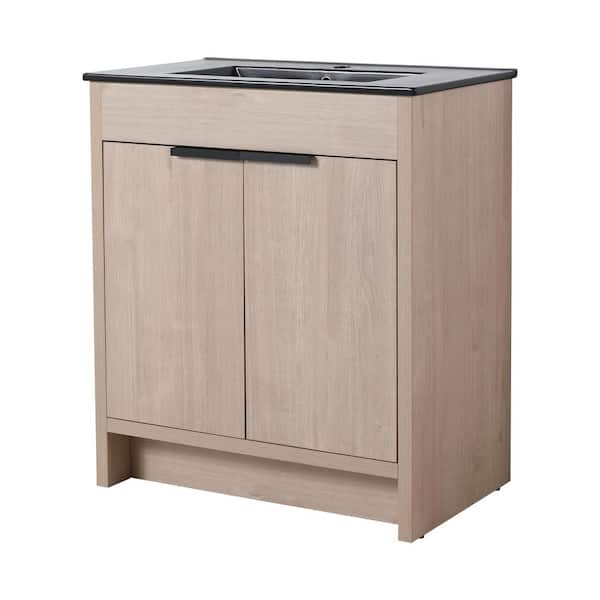 30.0 in. Freestanding Plain Light Oak Bath Vanity with Black Ceramic Top Unassembled