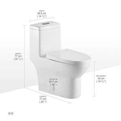 1-Piece Dual Flush 1.2 GPF/0.88 GPF High Efficiency Skirted Toilet Round Bowl All-in-One Toilet in White Seat Included