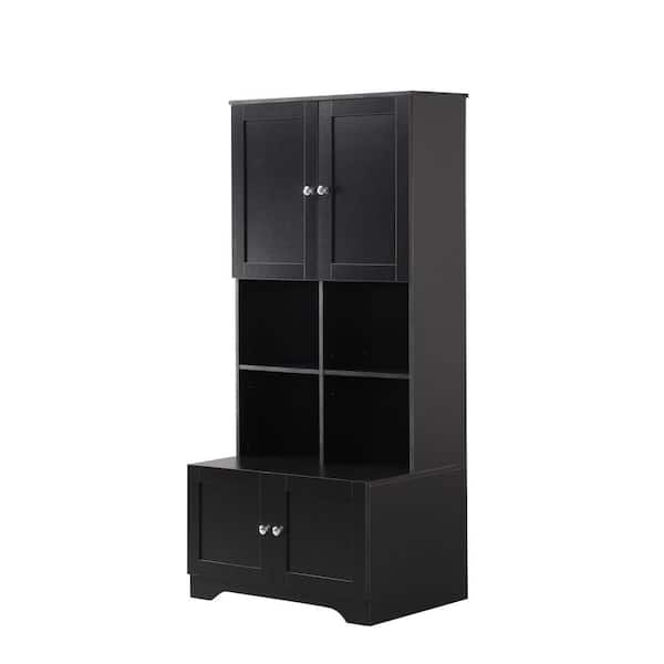 YSQCAR 31 in. W x 12 in. D x 67 in. H Freestanding Black Linen Cabinet with 4-Doors and Adjustable Shelves