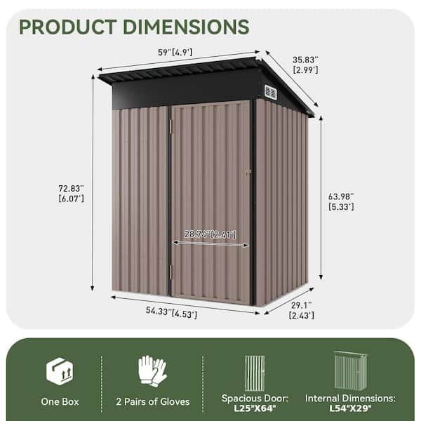 Sizzim Outdoor 5 ft. W x 3 ft. D Metal Storage Shed with 2-Piece