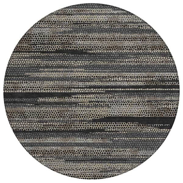 Chantille Machine Washable Indoor/Outdoor Abstract ACN3115 Black 8 ft. x 8 ft. Round Rug