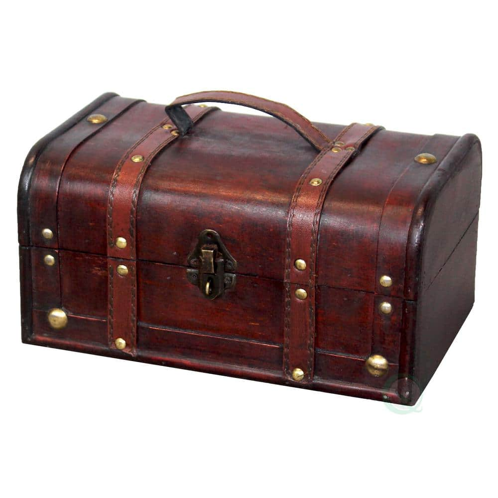 Vintiquewise Decorative Vintage Wood Treasure Box with Handle and Small Padlock 11 in. x 7 in. x 5.5 in.