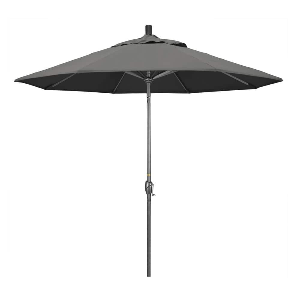 California Umbrella 9 ft. Hammertone Grey Aluminum Market Patio Umbrella  with Push Button Tilt Crank Lift in Charcoal Sunbrella GSPT908010-54048 -  The Home Depot