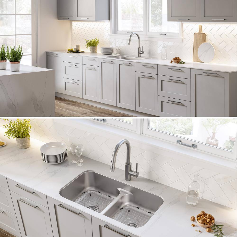 Premier 32-inch Satin Stainless Steel Double Bowl Undermount Sink