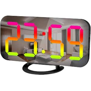 Dynamic RGB Digital Alarm Desk Clock, Large Display, LED Electric Mirror Surface with Diming Mode, Dual USB Port, Black