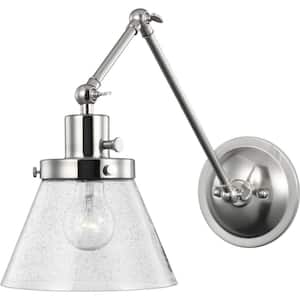 Hinton Collection 1-Light Brushed Nickel Clear Seeded Glass Swing Arm Adjustable Coastal Farmhouse Wall Light Sconce