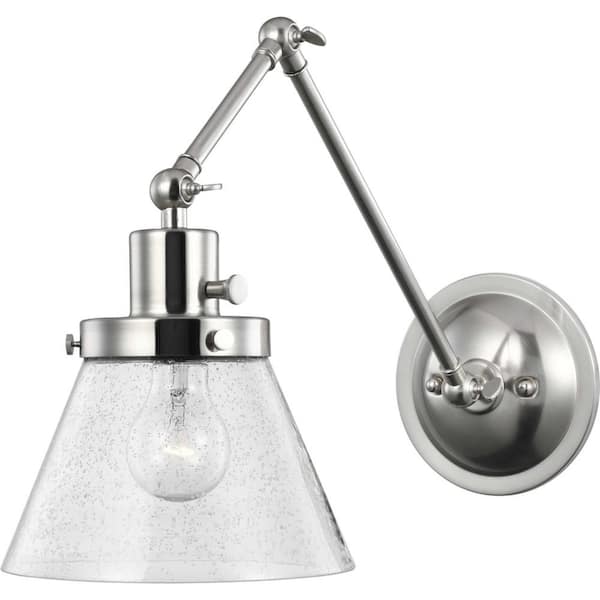 Hinton Collection 1-Light Brushed Nickel Clear Seeded Glass Swing Arm Adjustable Coastal Farmhouse Wall Light Sconce
