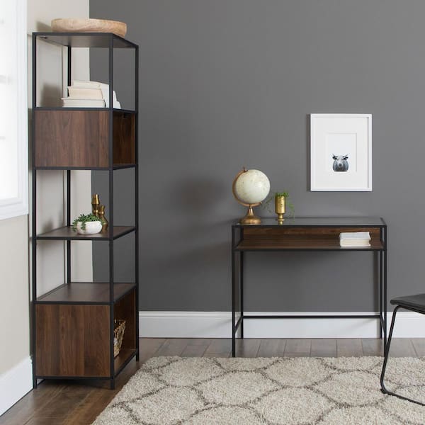 Walker Edison Furniture Company 35 in. Rectangular Dark Walnut Writing Desks with Built-In Storage