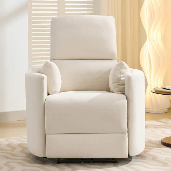 JEAREY Chenille 3-Position White Power Recliner with USB and Two Pillows for Living Room