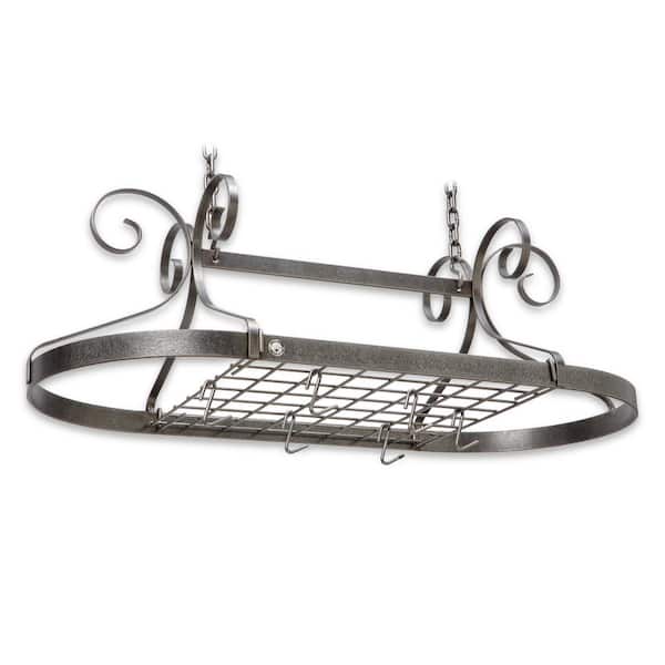 Enclume Handcrafted Scrolled Oval Pot Rack with 12 Hooks Hammered Steel