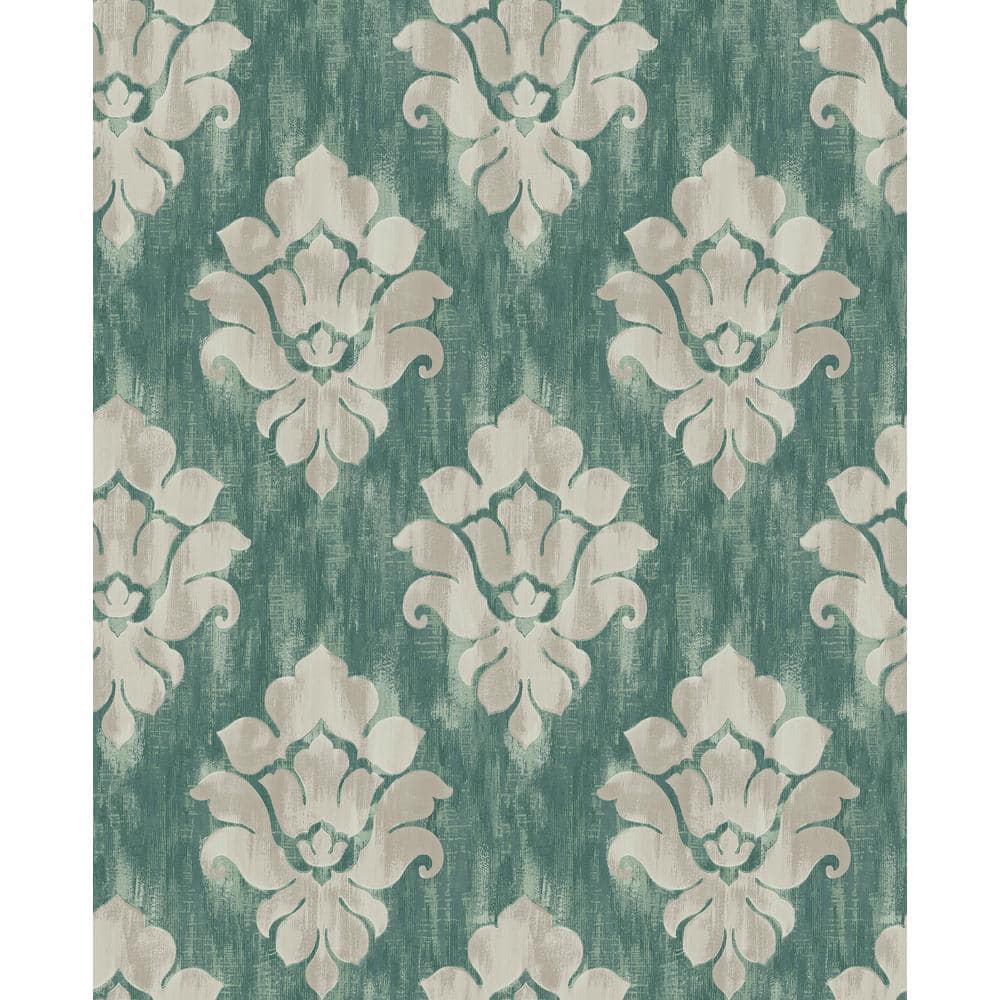 Seabrook Designs Corsica Damask Metallic Greige and Forest Green Paper ...