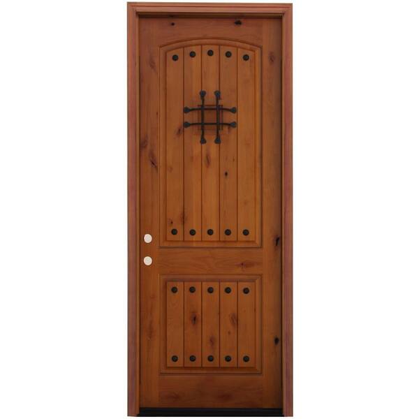 Pacific Entries 36 in. x 96 in. Rustic 2-Panel Stained Knotty Alder Wood Prehung Front Door with 6 in. Wall Series & 8 ft. Height Series