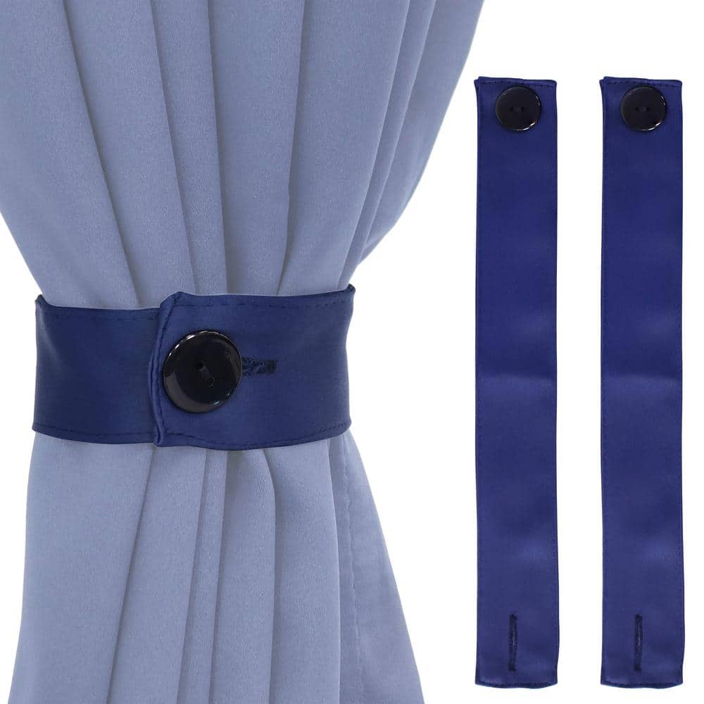 Blue Polyester Curtain Tiebacks with Resin Button Closure - Set of 2
