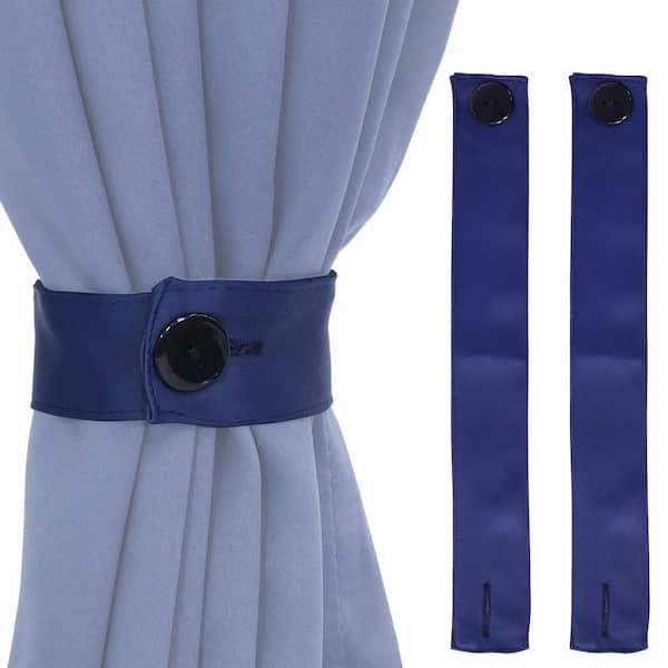 Sunnydaze Decor Polyester Fabric Curtain Tiebacks with Buttons - Set of 2 - Blue