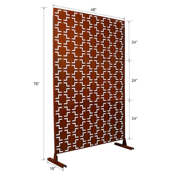 Sudzendf Outdoor and Indoor Freestanding Decorative Privacy Screen Metal Privacy Screen, Fence Panels in Rust Red