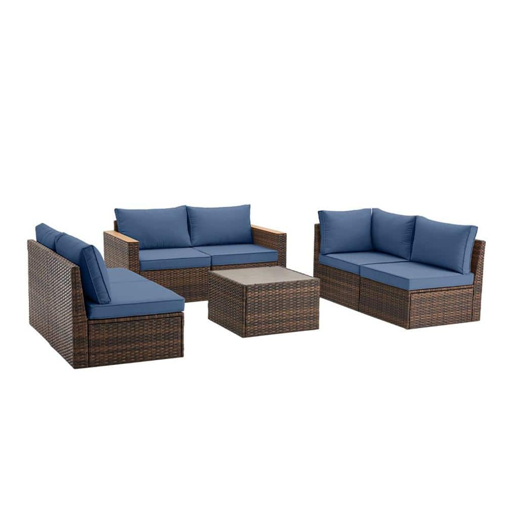 7-Piece Brown Wicker and Steel Frame Outdoor Patio Sectional Sofa Sets ...