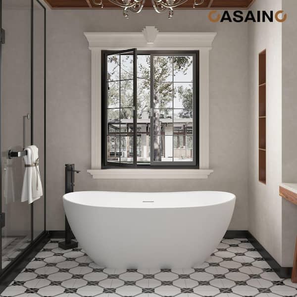 64.57 in. x 32.28 in. Soaking Flatbottom Non-Whirlpool Bathtub with Center Drain and Shower Faucet in Matte White