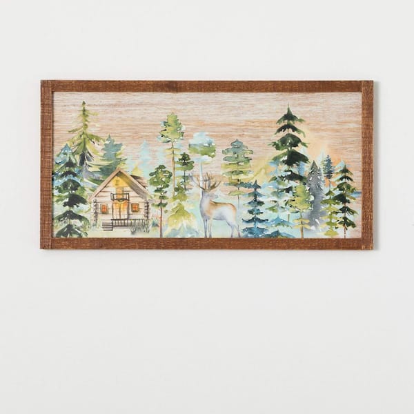SULLIVANS Framed Woodland Watercolor Art, 14 in. x 28 in .