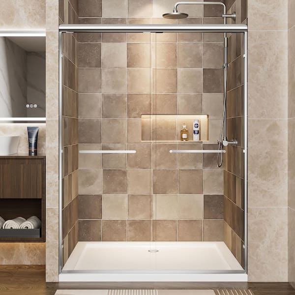 Vitrina 54 in. W x 72 in. H Sliding Frame Shower Door in Chrome Finish with Clear Tempered Glass with Handles