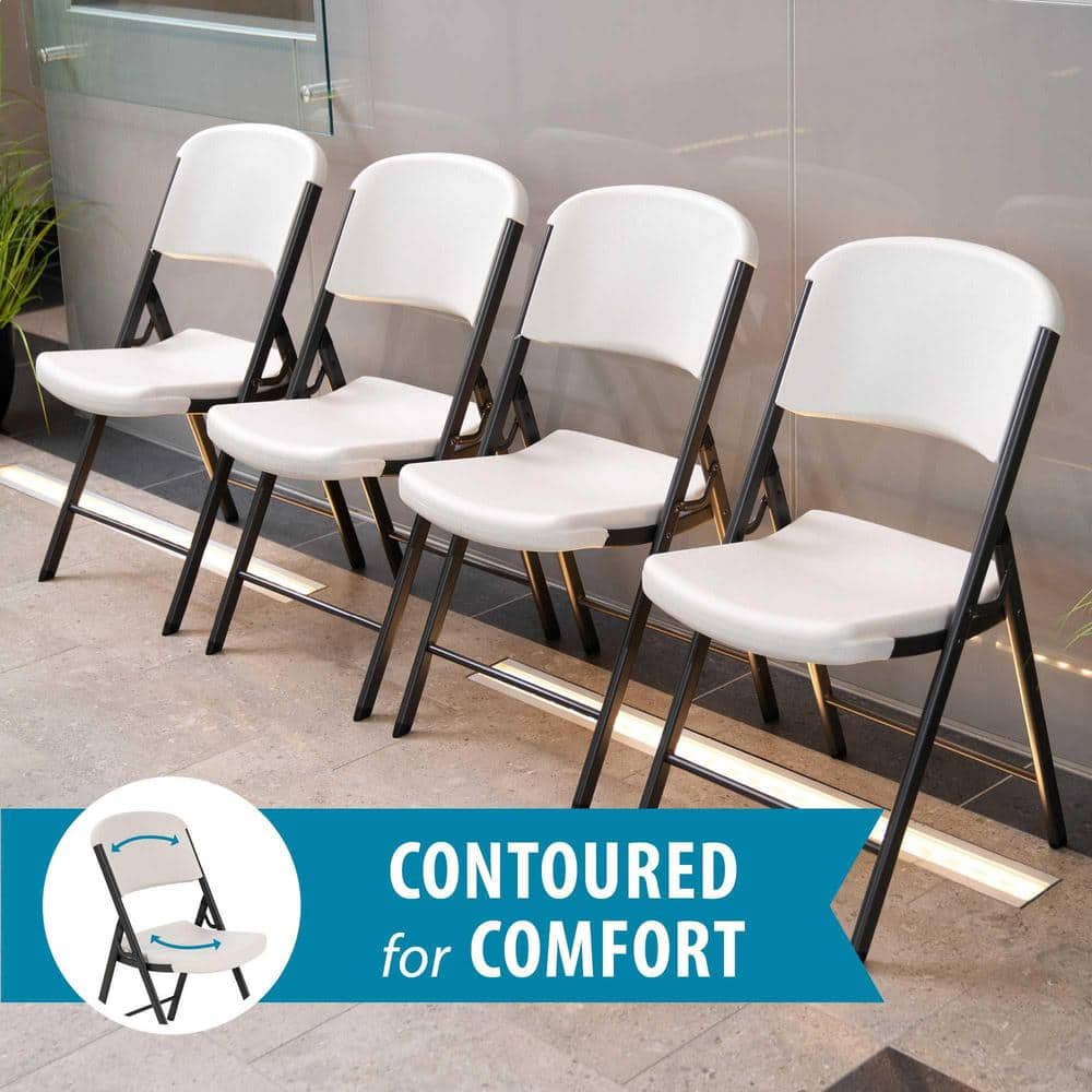 Almond Polyethylene and Steel Folding Chairs, Set of 4
