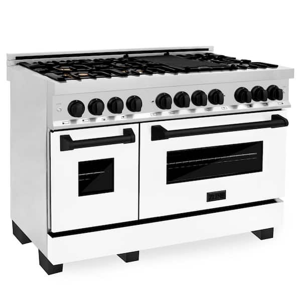 ZLINE Kitchen and Bath Autograph Edition 48 in. 7 Burner Double Oven Dual Fuel Range in Stainless Steel, White Matte and Matte Black