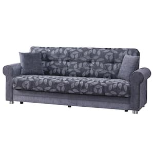 Santiago Collection Convertible 89 in. Grey Chenille 3-Seater Twin Sleeper Sofa Bed with Storage