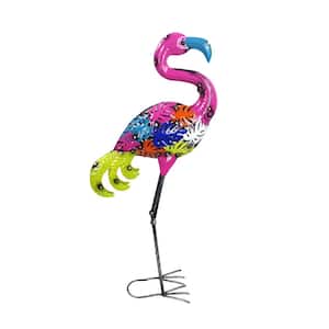 Metal Colorful Flamingo with Leaves Decor