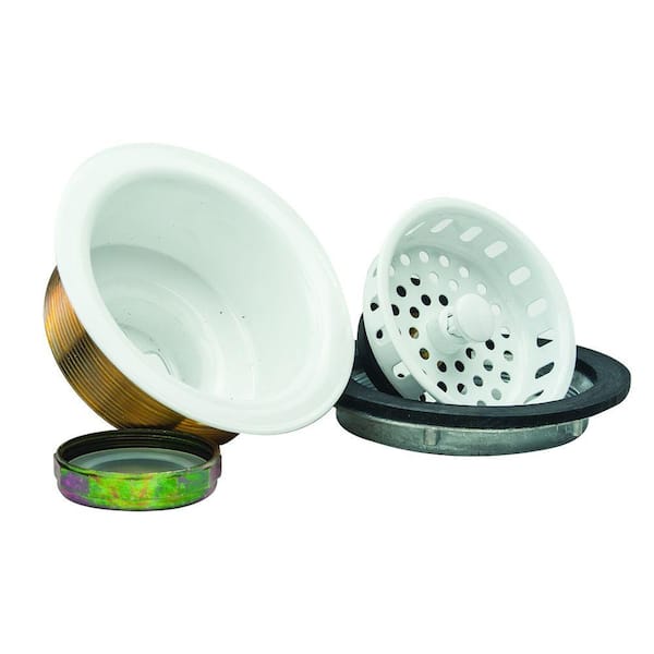 BrassCraft 3-1/2 in. Post Style Basket Strainer with Nut and Washer in White