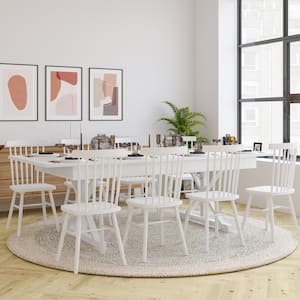 Antique Rustic White Wood 40.25 in. Trestle Dining Table Seats 8