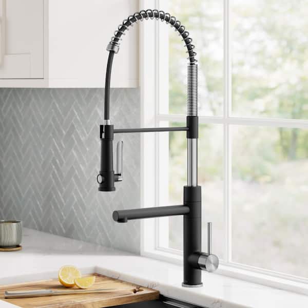 Artec Pro Spot Free Stainless Steel/Matte Black 26.88 in. H Pull Down Sprayer Kitchen Faucet with 360° Spout Swivel
