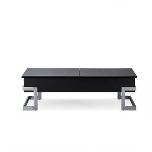 Calnan 47 in. Black/Chrome Large Rectangle Wood Coffee Table with Lift Top