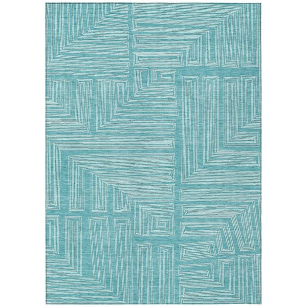 Chantille Machine Washable Indoor/Outdoor Abstract ACN1045 Turquoise 8 ft. x 10 ft. Area Rug
