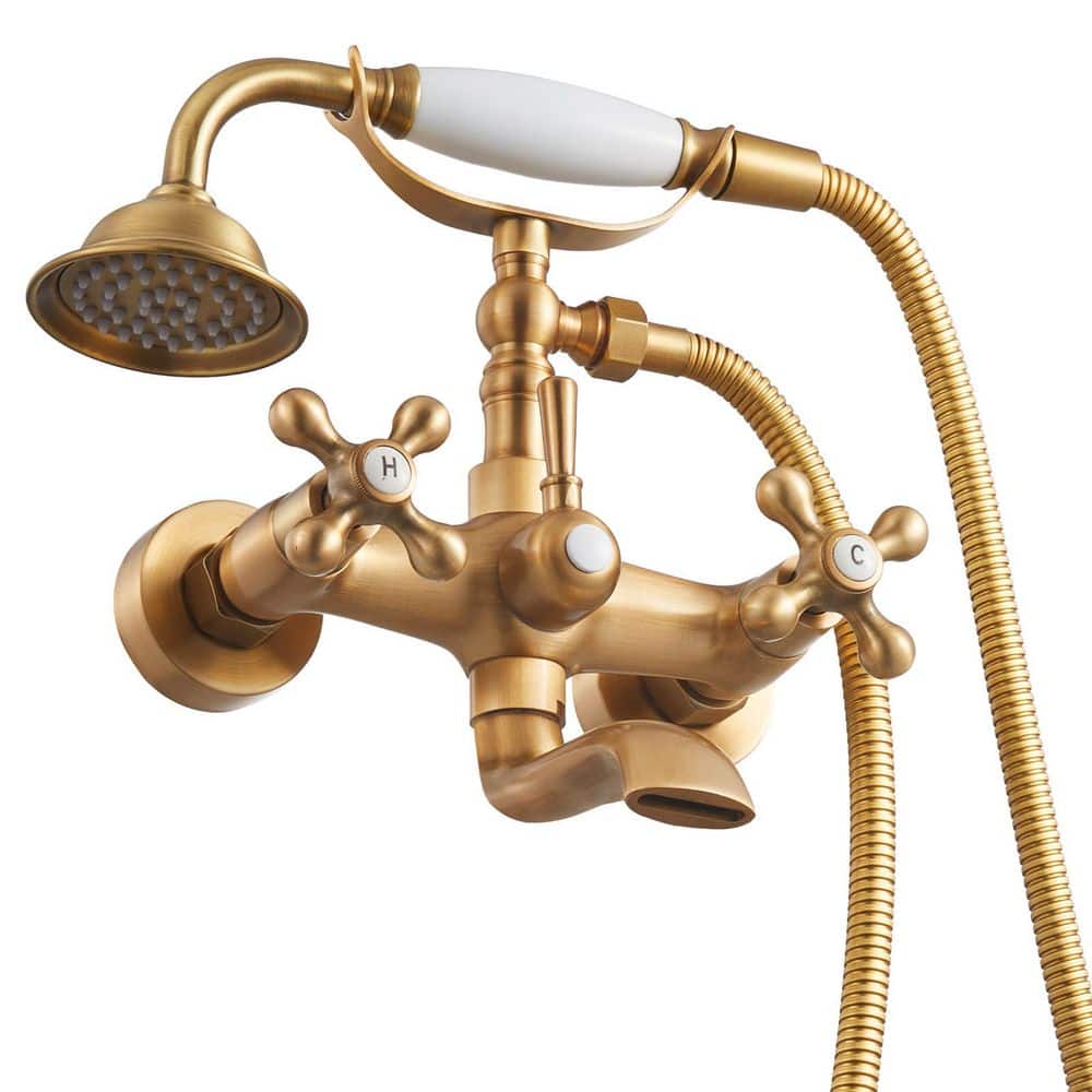 Clawfoot Tub Faucet, Wall Mount Bathtub Faucets, Vintage Brushed Gold Clawfoot Tub Filler Faucet Shower Kit price history on PriceWatchPro