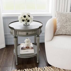 Sampson 22 in. W Gray Round Wood 1 Drawer Side Table
