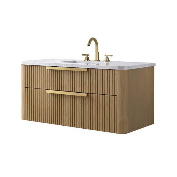 Warren 42 in. Floating Bath Vanity in Classic Oak with Engineered Stone Top in Arabescato and White Sink