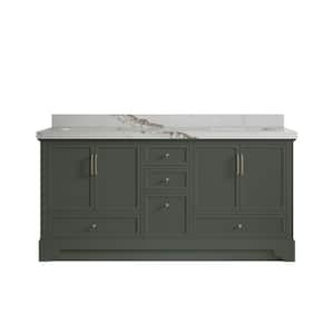 Alys 72 in. W x 22 in. D x 36 in. H Double Sink Bath Vanity in Pewter Green with 2 in. Calacatta Gold Quartz Top