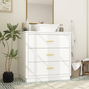 29.9 in. W x 18.1 in. D x 34.1 in. H Freestanding Bath Vanity in White with White Marble Top and 3-Drawers