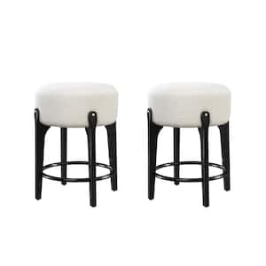 Ellie 24 in. Black Backless Wood Counter Stools with White Boucle Fabric Seat Set of 2