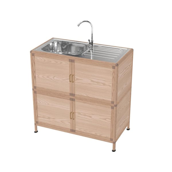 Miller 16.93 in. D x 32.68 in. W Freestanding Laundry/Utility Sink in Natural Wood with Faucet