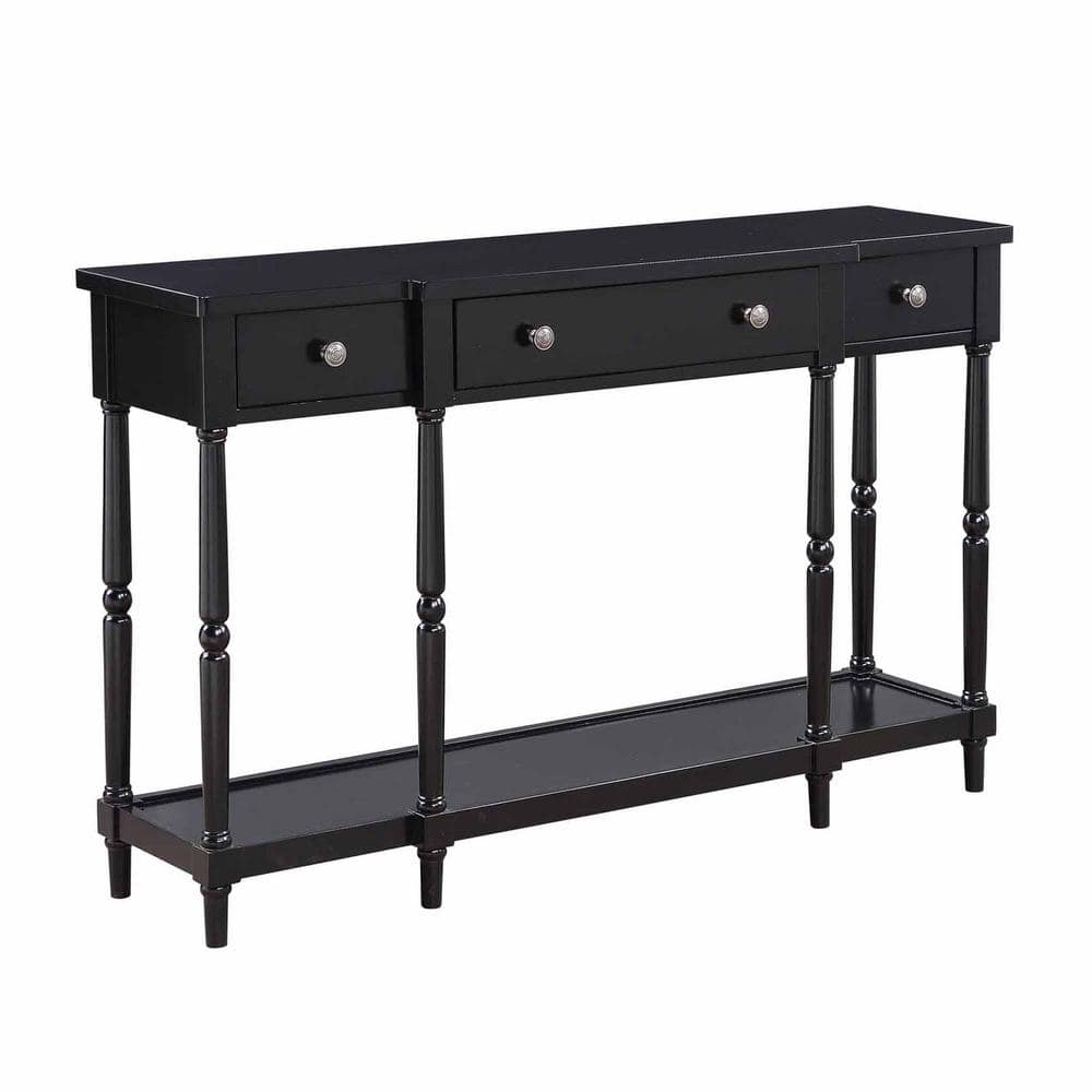 Black Wood Console Table with Storage and Shelf
