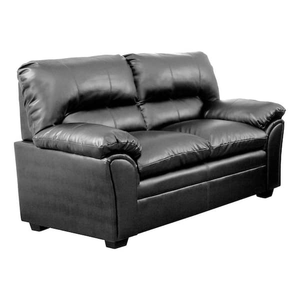 Benjara 36 In. Black Leather 2-Seater Loveseat With Round Arms BM180046 ...