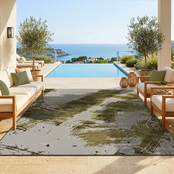 Castille Canvas Tea Leaf 8 ft. x 11 ft. Abstract Indoor/Outdoor Area Rug