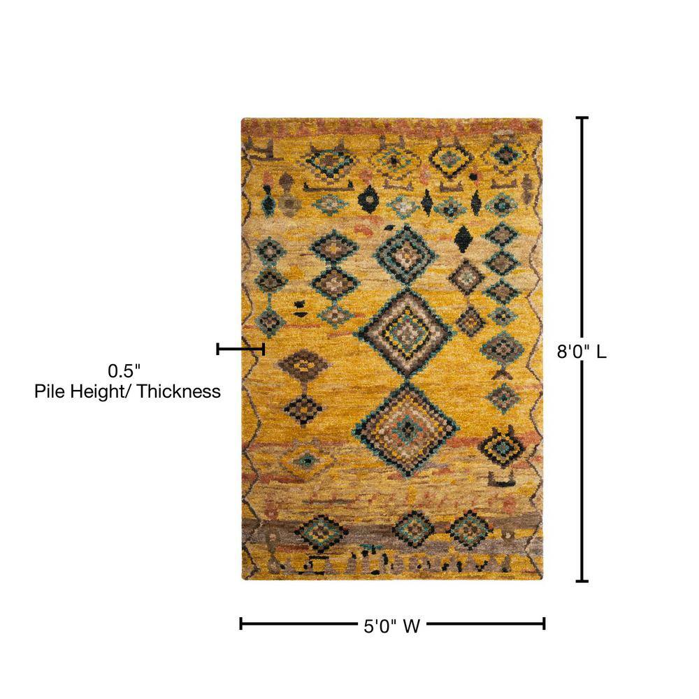 Hand-Knotted Geometric Gold & Ivory Wool-Blend 5' x 8' Area Rug