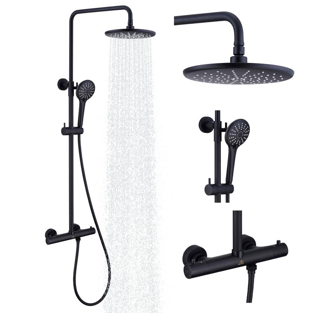 Matte Black Adjustable Height Rain Shower System with Handheld