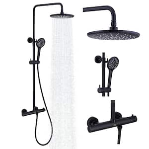 3-Spray Patterns 9 in. Thermostatic Rain Shower Faucet Wall Mount Dual Shower Heads with Spot Resist in Matte Black